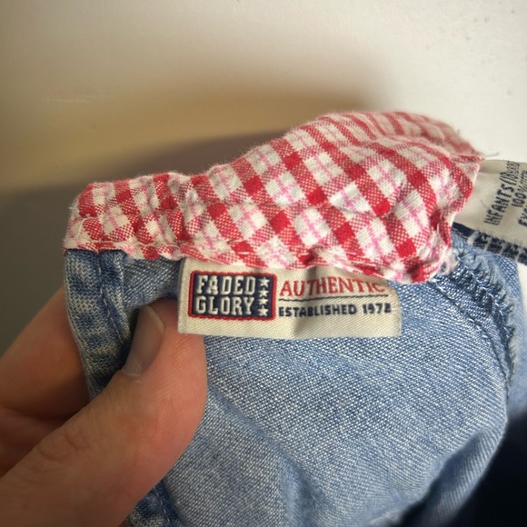 Vtg 90s Faded Glory Denim Overalls Size 18 Months Little Girl Sherry Embroidery - Picture 11 of 14
